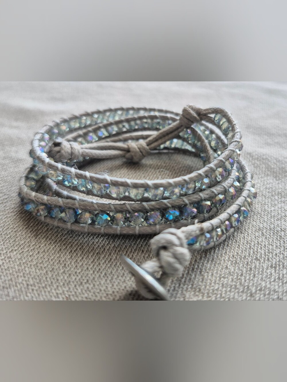 Crystal-Embellished Gray Wrap Bracelet - Sparkling Accent